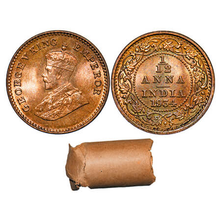 George V, Bronze, 1/12 Anna, 1934, Calcutta Mint, No dot. 24 Uncirculated coins in a brown