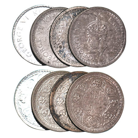 George VI, Half Silver, Rupee, (4 coins), 1) 1940, Bombay Mint, A(a)/I, Dot, Security edge