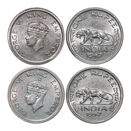 George VI, Nickel, Rupee, 1947, (2 coins), Bombay Mint, E/IV, Diamond, Security edge, 1) S