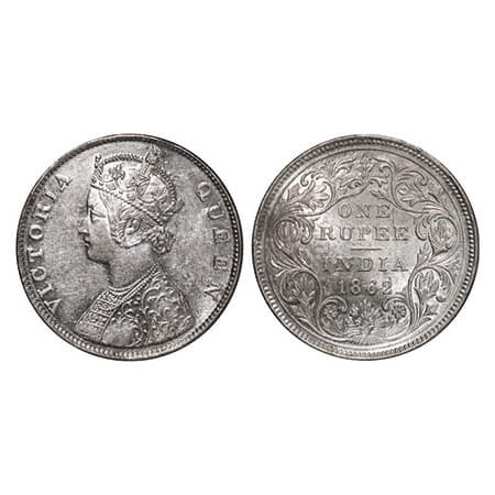 Victoria Queen, Silver, Rupee, 1862, (30.70mm), Bombay Mint, B/II/0/0, Elongated Pearls on