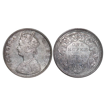 Victoria Queen, Silver, Rupee, 1862, Bombay Mint, B/II/0/0, Ghost on Rev. GK 271. Extremel