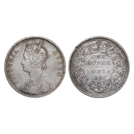 Victoria Queen, Silver, Rupee, 1862, Bombay Mint, A/II/0/10, w/o initial 'J', nick on Rev 
