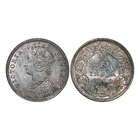 Victoria Queen, Silver, 1/4 Rupee, 1862, Calcutta Mint, A/I. GK 375. Uncirculated. Very Sc