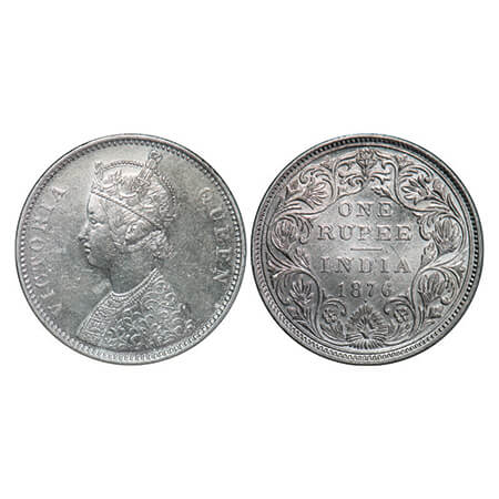 Victoria Queen, Silver, Rupee, 1876, Bombay Mint, A2/II, Dot. GK 430. Very Fine+, Cleaned.