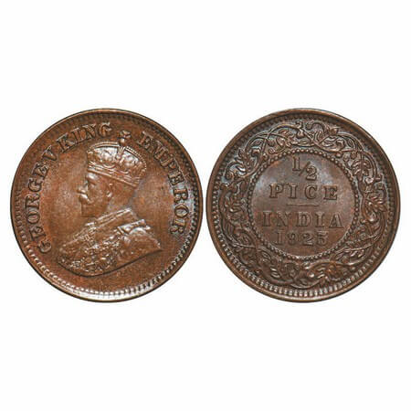 George V, Bronze, 1/2 Pice, 1923, Calcutta Mint, No mint mark. GK 1209. Uncirculated. Scar