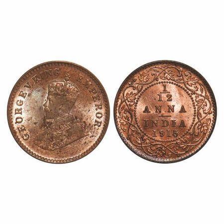 George V, Bronze, 1/12 Anna, 1915, Calcutta Mint, No dot. GK 1226. Brilliant Uncirculated.