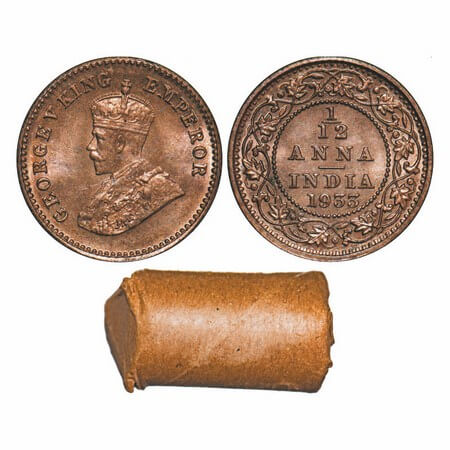 George V, Bronze, 1/12 Anna, 1933, Calcutta Mint, No dot, 24 Uncirculated coins in a Brown