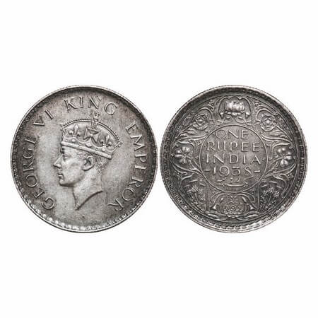George VI, Silver, Rupee, 1938, Bombay Mint, A/I, No dot, Milled edge. GK 1254. Extremely