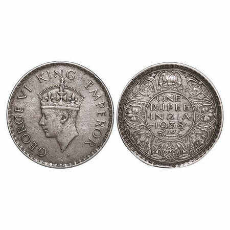 George VI, Silver, Rupee, 1938, Bombay Mint, A/I, Dot, Milled edge, Edge knock on Rev rim