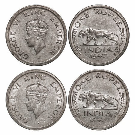 George VI, Nickel, Rupee, 1947, (2 coins), Bombay Mint, E/IV, Diamond, Security edge, 1) N