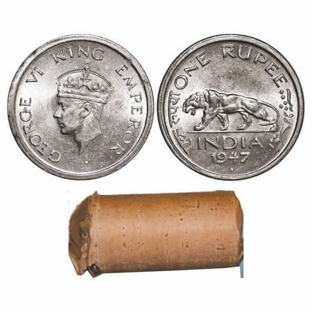 George VI, Nickel, Rupee, 1947, Bombay Mint, E/IV, Diamond, Security edge, Normal diamond,