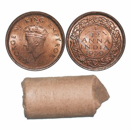 George VI, Bronze, 1/12 Anna, 1939, Bombay Mint, Head Type I, Dot, 24 Uncirculated coins i
