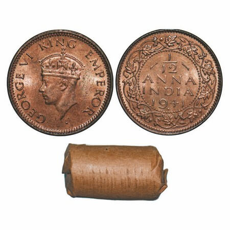 George VI, Bronze, 1/12 Anna, 1941, Bombay Mint, Head Type II, Dot, 24 Uncirculated coins 