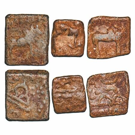 Western Kshatrapas, Kardamaka Dynasty, Rudrasena III, (c. 378-385 AD.), Lead Unit (3 coins