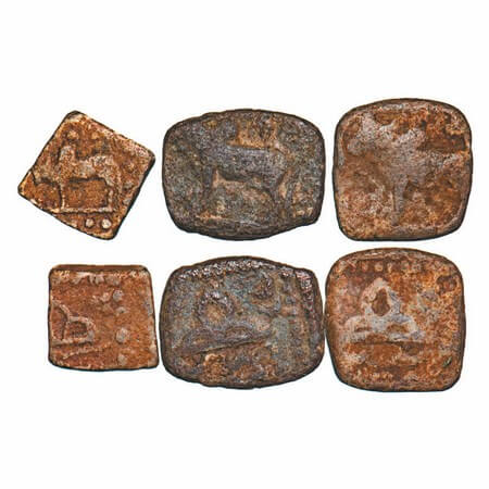 Western Kshatrapas, Kardamaka Dynasty, Rudrasena III (c. 378-385 AD.), Lead Unit (3 coins)