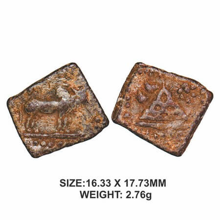 Western Kshatrapas, Svami Rudrasenasa III, Lead Unit, 2.76g, Obv: Humped bull standing on 