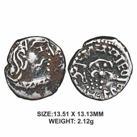 Guptas, Kumaragupta I, (AD 414-455), Silver, Karshapana, 2.12g, Garuda type,Obv: Portrait
