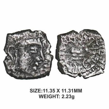 Guptas, Skandagupta, Silver Drachma, 2.23g, Bull type, Obv: Bust of king facing to right, 