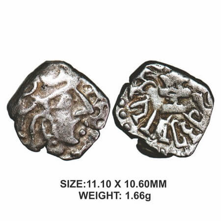 Guptas, Skandagupta, Silver Drachma, 1,66g, Fire Altar type, Obv: Bust of king facing to r