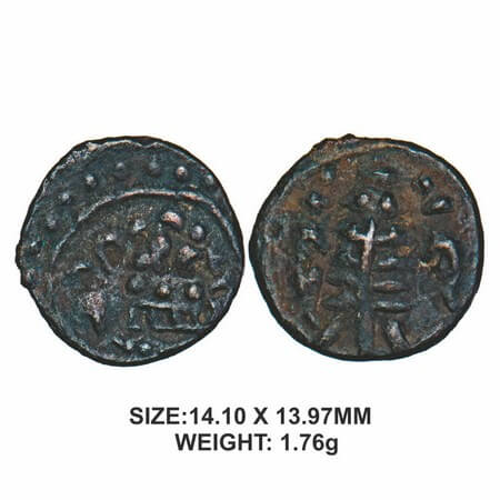 Eastern Chalukyas of Vengi, Anonymous Issue, Vishnukundin type, Alloyed Copper, 1.76g, Obv