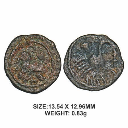 Eastern Chalukyas of Vengi, Anonymous Issue, Vishnukundin type, Alloyed Copper, 0.83g, Obv