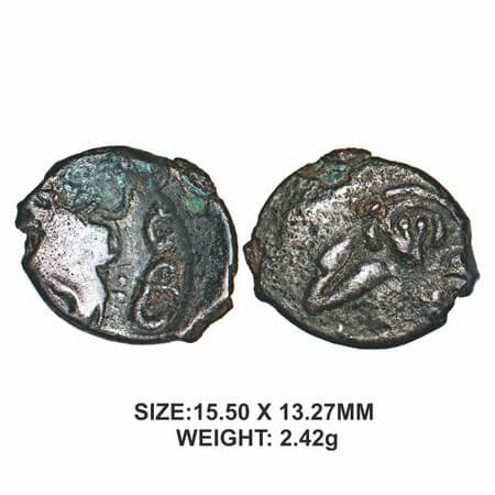 Rastrakuta Dynasty, Potin, Conch type, 2.42g, Obv: Conch whith a retrograde Shri to its ri