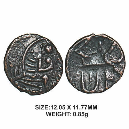 Vijayanagar Empire, Krishnadevaraya, (c. 1509-1529 AD), Copper, 0.85g, Obv: Garuda facing 