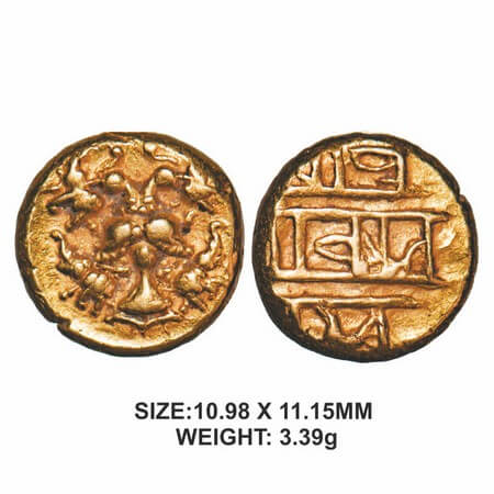 Vijaynagar Kingdom, Achyutadeva Raya (c. 1529-1542 AD), Gold Pagoda, 3.39g, Obv: Gandabher