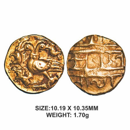 Vijaynagar Kingdom, Achyutadeva Raya (c. 1529-1542 AD), Gold ½ Pagoda, 1.70g, Obv: Gandabh