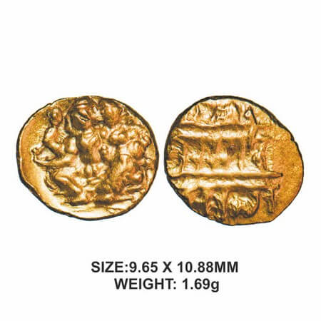 Vijayanagar Kingdom, Sadashiva Raya (1543-1570 AD), Gold ½ Pagoda, 1.69g, Obv: Siva and Pa