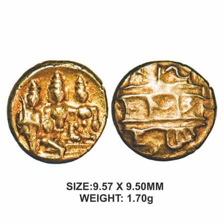 Vijayanagar Kingdom, Tirumala Raya (1565-1578 AD), Gold ½ Pagoda, 1.70g, Obv: Rama and Sit