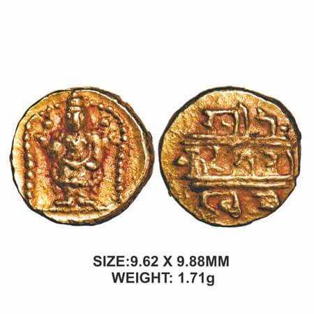 Vijaynagar Kingdom, Venkata III (c. 1630-1641 AD), Gold ½ Pagoda, 1.71g, Obv: Venkateshwar