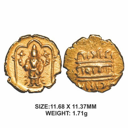 Vijaynagar Kingdom, Venkata III (c. 1630-1641 AD), Gold ½ Pagoda, 1.71g, Obv: Venkateshwar
