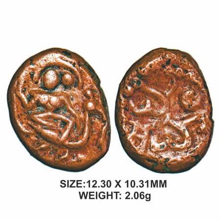 Madurai Nayakas, 16thcentury, Mangamma series, Copper, 2.06g, Obv: Peacock facing right wi