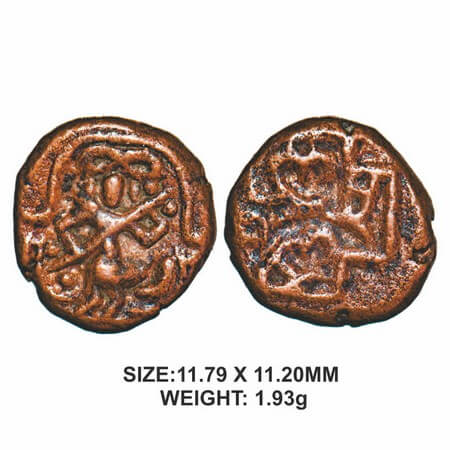 Madurai Nayakas, 16th century, Sri Mangamma Series, Copper, 1.93g, Obv: Goddess Saraswati 