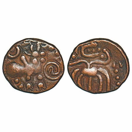 Madurai Nayakas, Chokkanatha, (1659-1682 AD), Copper, 3.35g, Obv: Bull Facing Right with c