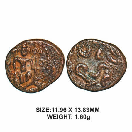 Nayakas of Madurai, Sri Mangamma Series, (1660 AD), Copper, 1.60g, Obv: Standing deity wit