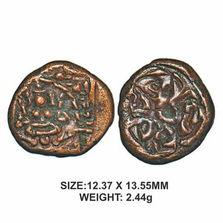 Madurai Nayakas, 17th century, Mangamma Series, Copper, 2.44g, Obv: Seated Deity probably 