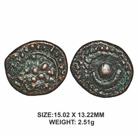 Madurai Nayakas, 17th century, Copper, 2.51g, Obv: Standing Deity, Rev: Cresent and moon. 