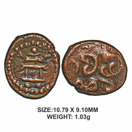 Tanjore Nayakas, Achuthapanayakar, (1560-1600 AD), Copper, 1.63g, Obv: Temple Chariot with