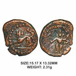 Tanjore Nayakas, 16th century, Copper, 2.31g, Obv: Narashima with in dotted circle. Rev: R