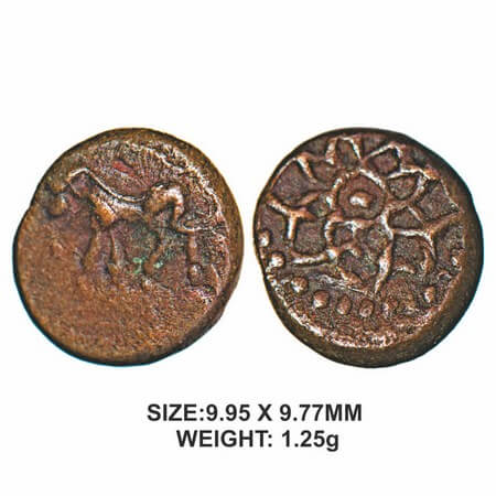 Tanjore Nayakas, 16th century, Copper, 1.25g, Obv: Horse facing left, Rev: Flower. Probabl