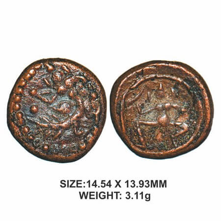 Tanjore Nayakas, 16thcentury, Copper 3.11g, Obv: Peacock facing right with a human face,(r