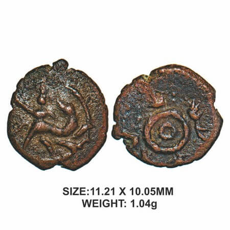 Tanjore Nayakas, 16thcentury, Copper 1.04g, Obv: Horse facing right with a human figure ab