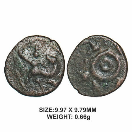 Tanjore Nayakas, 16thcentury, Copper 0.66g, Obv: Horse facing right with a human figure ab