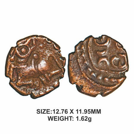 Tanjore Nayakas, 16th century, Copper, 1.62g, , Raghunatha, Obv: Seated bull facing left i