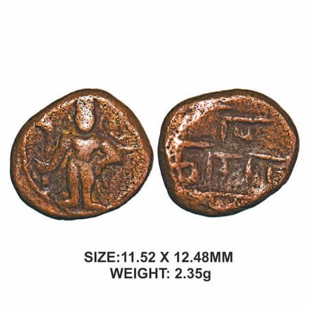 Tanjore Nayakas, 16th century, Copper, 2.35g, Sri Raghavanaicker, Obv: Standing diety with