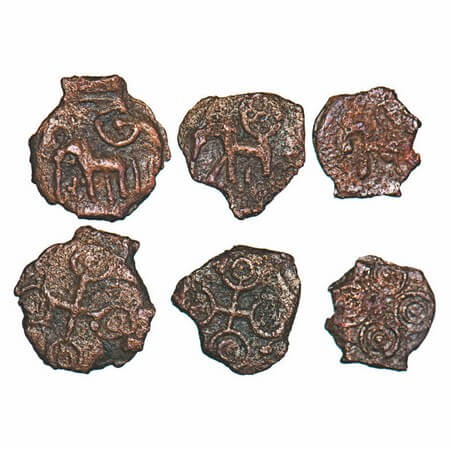 Post-Mauryan, Kaushambi Region, Uninscribed type, Cast Copper (3 coins), Obv: Elephant wal