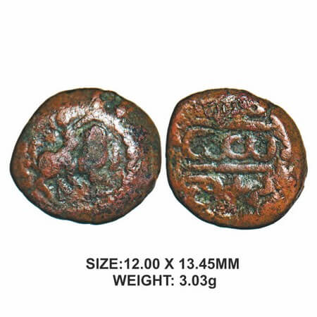 Tanjore Nayakas, 16th century, Copper, 3.03g, Raghunatha, Obv : Lion facing right, Rev: ‘R