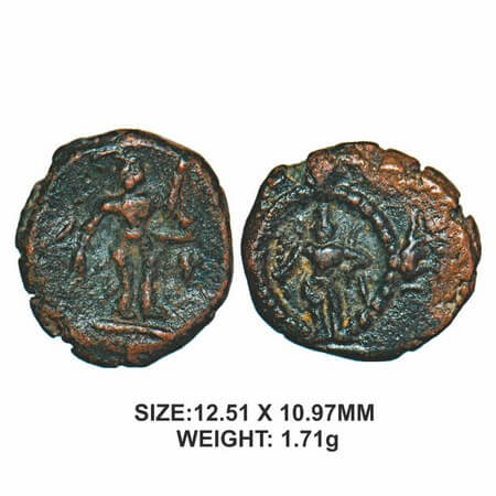 Tanjore Nayakas, 16th century, Copper, 1.71g, Raghunathanayakas, Obv: Standing Deity, Rev: